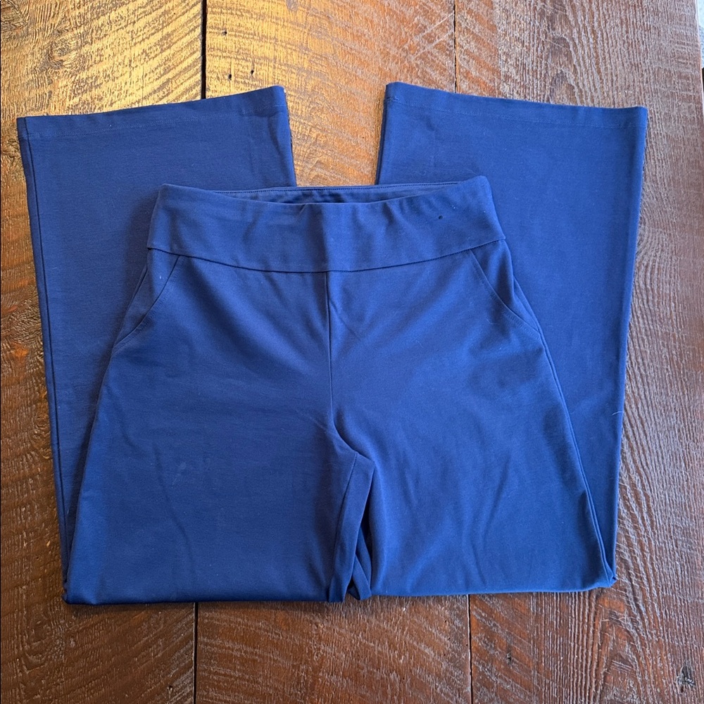 Dear Scarlett Navy Wide Leg Pull On Pants L Stretch Career Work Travel